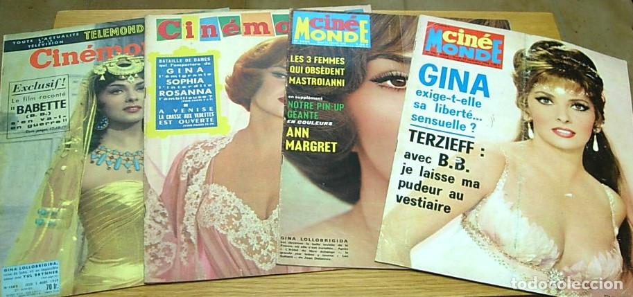 Cine: Lote 4 Revistas Francesas CINEMONDE con GINA LOLLOBRIGIDA en Portada 1959-1966