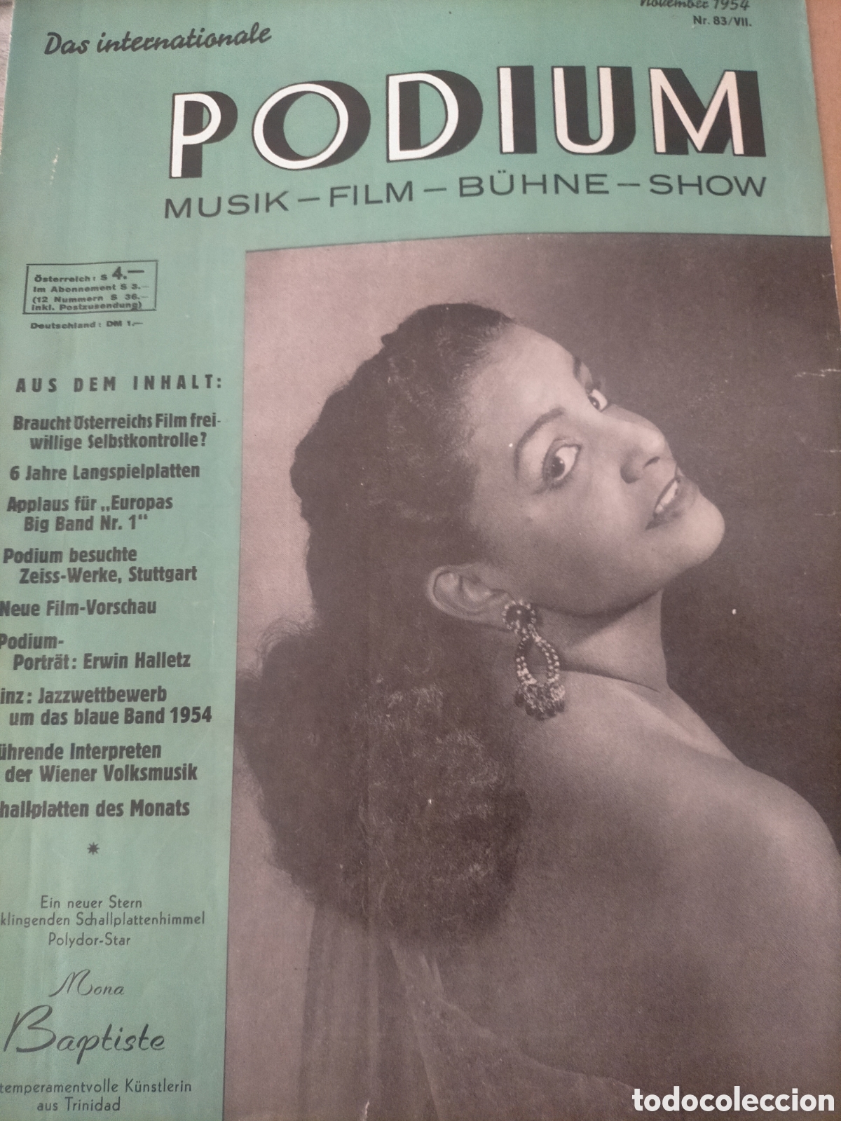Cine: Revista de m&uacute;sica espect&aacute;culo podium alemana 1954 mona baptiste