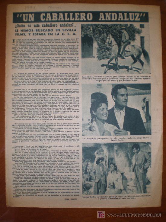 Cine: UN CABALLERO ANDALUZ CON CARMEN SEVILLA Y JORGE MISTRAL. 1954. PRIMER PLANO: RECORTE DE PRENSA