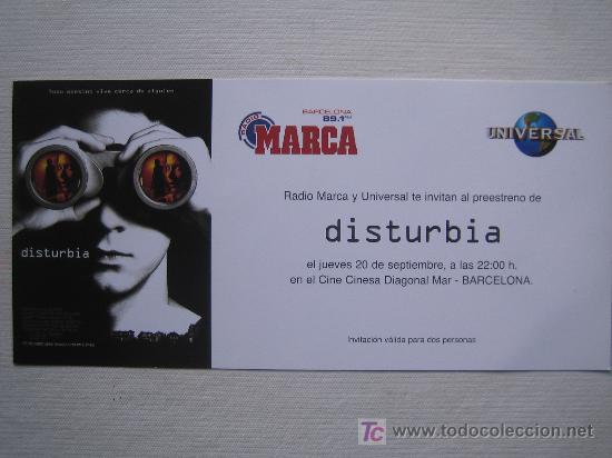 Cine: Disturbia - folleto mano invitacion preestreno - Shia LaBeouf Carrie-Anne Moss Sarah Roemer