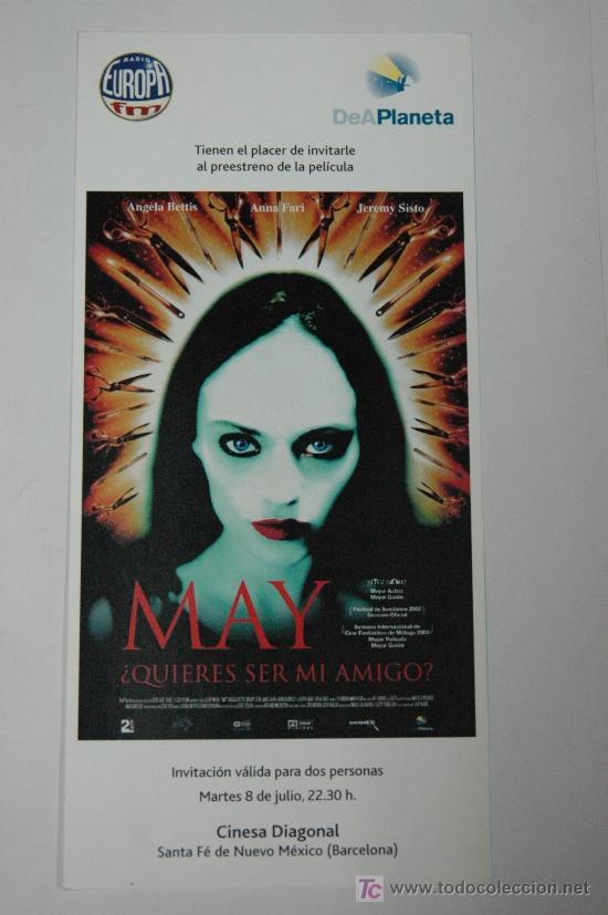 Cine: may - folleto mano invitacion preestreno - angela bettis anna fari jeremy sisto