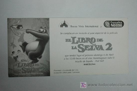 Cine: el libro de la selva 2 - invitacion al preestreno - disney publicidad cereales nestle
