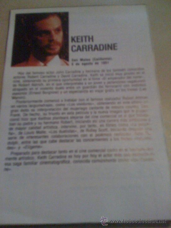 Cine: Ficha del actor Keith Carradine. Con fotograf&iacute;a y biograf&iacute;a + filmograf&iacute;a por detr&aacute;s.