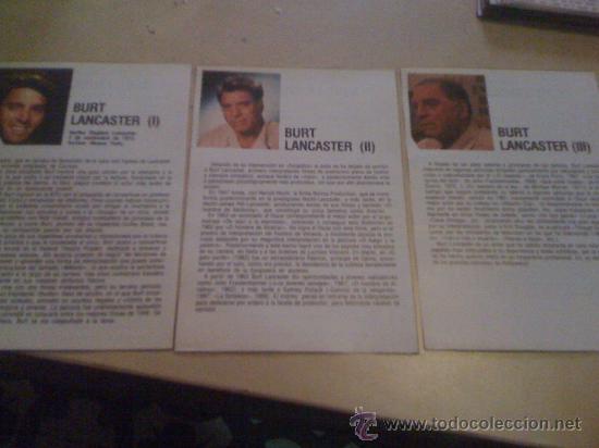 Cinema: 3 fichas del actor Burt Lancaster. Con fotograf&iacute;as y biograf&iacute;a + filmograf&iacute;a por detr&aacute;s.