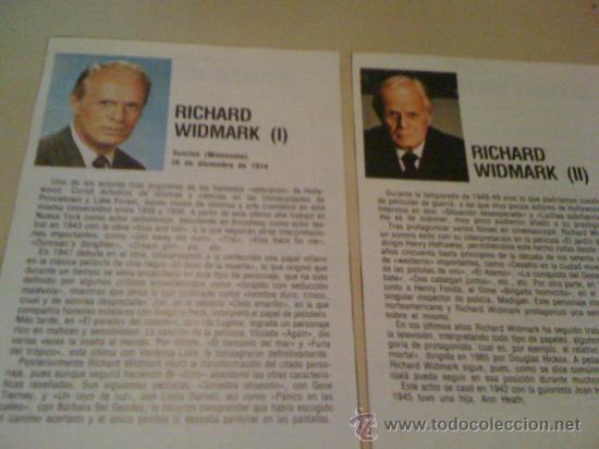 Cine: 2 fichas del actor Richard Widmark. Con fotograf&iacute;as y biograf&iacute;a + filmograf&iacute;a completa por detr&aacute;s.