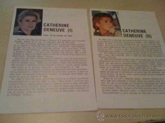 Cine: 2 fichas de la actriz Catherine Deneuve. Con fotograf&iacute;as y biograf&iacute;a + filmograf&iacute;a por detr&aacute;s.