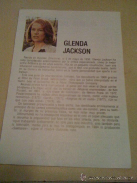 Cine: Ficha de la actriz Glenda Jackson. Con fotograf&iacute;a y biograf&iacute;a + filmograf&iacute;a por detr&aacute;s.