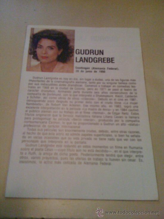 Cine: Ficha de la actriz Gudrun Landgrebe. Con fotograf&iacute;a y biograf&iacute;a + filmograf&iacute;a por detr&aacute;s.