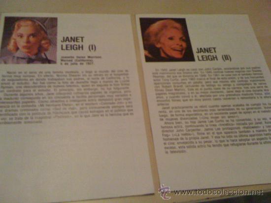 Cine: 2 fichas de la actriz Janet Leigh. Con fotograf&iacute;as y biograf&iacute;a + filmograf&iacute;a por detr&aacute;s.