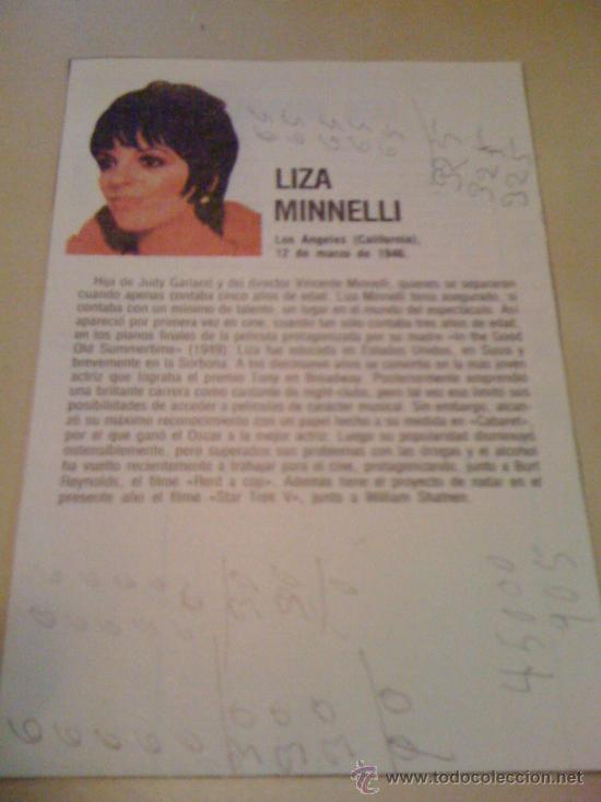 Cine: Ficha de la actriz Liza Minelli. Con fotograf&iacute;a y biograf&iacute;a + filmograf&iacute;a por detr&aacute;s.