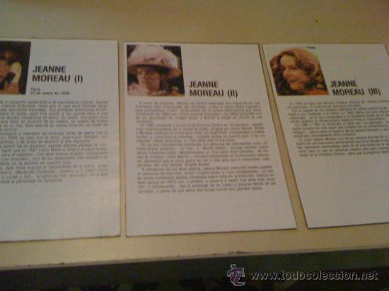 Cine: 3 fichas de la actriz Jeanne Moreau. Con fotograf&iacute;as y biograf&iacute;a + filmograf&iacute;a completa por detr&aacute;s.