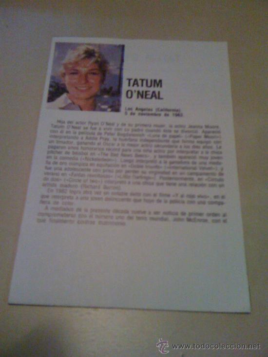 Cine: Ficha de la actriz Tatum O'Neal. Con fotograf&iacute;a y biograf&iacute;a + filmograf&iacute;a por detr&aacute;s.