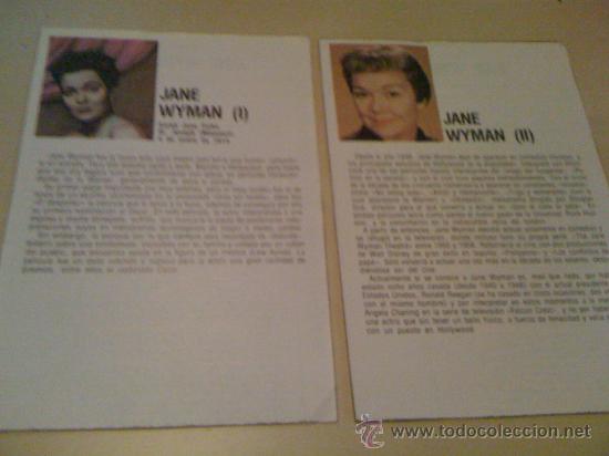 Cine: 2 fichas de la actriz Jane Wyman. Con fotograf&iacute;as y biograf&iacute;a + filmograf&iacute;a por detr&aacute;s.