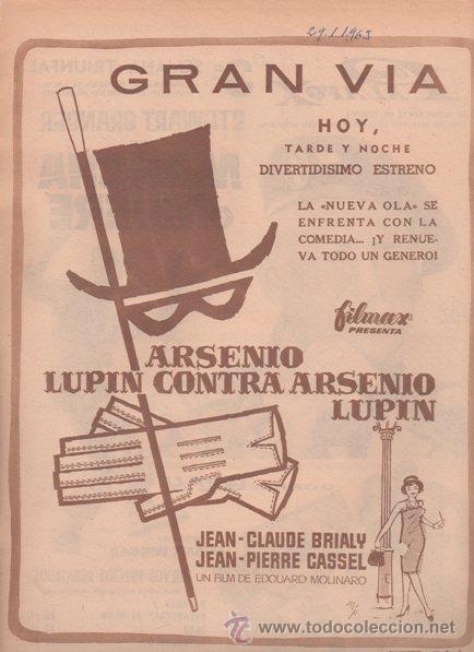 Kino: ARSENIO LUPIN CONTRA ARSENIO LUPIN. J. C. BRIALY. J. P. CASSEL. 1963. PUBLICIDAD EN PRENSA.
