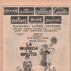 Cine: LA MUÑECA Y EL BRUTO. BRIGITTE BARDOT. JEAN-PIERRE CASSEL. 1970. PUBLICIDAD ORIGINAL EN PRENSA.. Lote 22462985