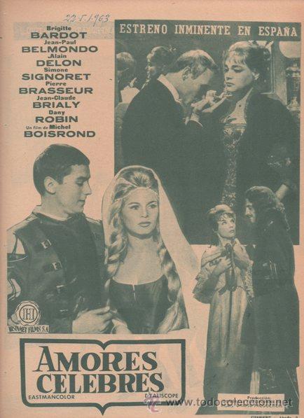 Cine: AMORES C&Eacute;LEBRES. MICHEL BOISROND. 1963. BRIGITTE BARDOT. JEAN-PAUL BELMONDO. HISPAMEX FILMS.
