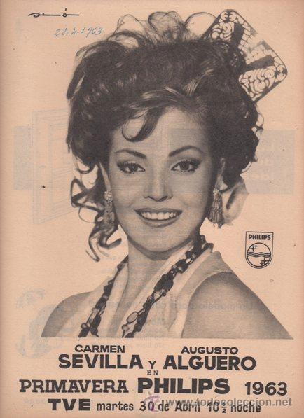 Cine: TELEVISI&Oacute;N. CARMEN SEVILLA Y AUGUSTO ALGUERO EN PRIMAVERA PHILIPS 1963. HOJA COMPLETA.