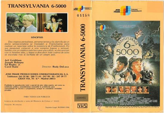 Cine: CARATULA VHS - TRANSYLVANIA 6-5000 - Pedido Minimo 6&euro;