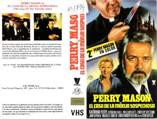 Cine: CARATULA VHS - PERRY MASON, EL CASO DE LA MONJA SOSPECHOSA - Pedido Minimo 6&euro;
