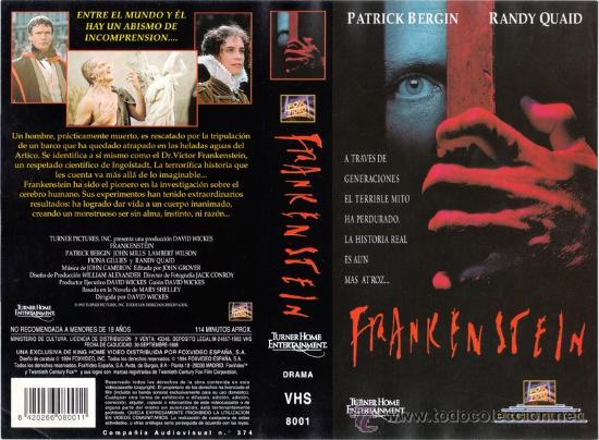 Cine: CARATULA VHS - FRANKENSTEIN - Pedido Minimo 6&euro;