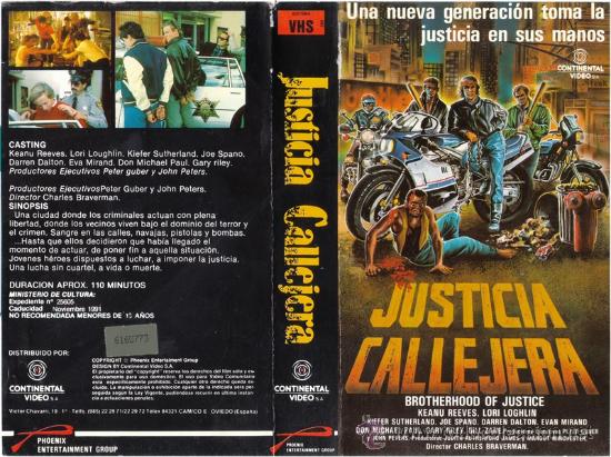 Cine: CARATULA VHS - JUSTICIA CALLEJERA - Pedido Minimo 6&euro;