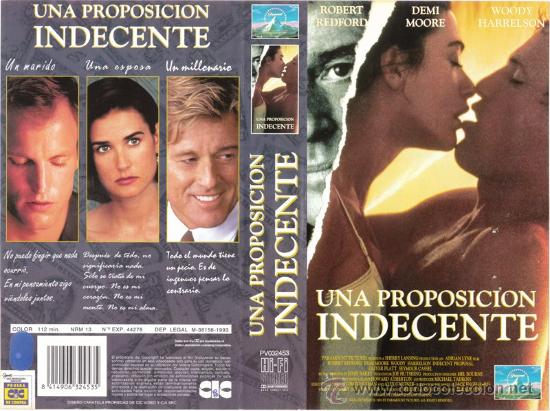 Cine: CARATULA VHS - UNA PROPOSICION INDECENTE - Pedido Minimo 6&euro;
