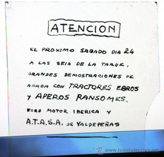 Cinema: diapositiva de proyeccion en cine anuncio de exhibicion de tractores ebro taller valdepe&ntilde;as
