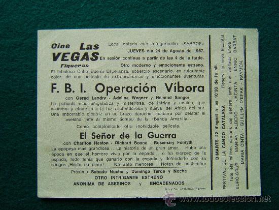 Cine: CINE LAS VEGAS-F.B.I. OPERACION VIBORA-GERARD LANDRY-EL SE&Ntilde;OR DE LA GUERRA-CHARLTON HESTON--1967.