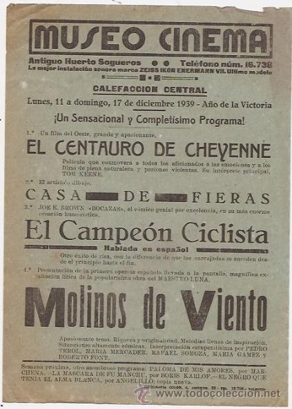 Cine: Valencia. Museo Cinema. 1939. El centauro de Cheyenne, Casa de fieras, Molinos de Viento...