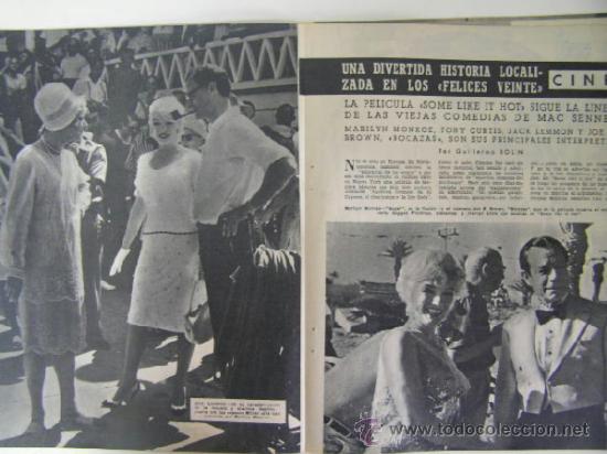 Cinema: con faldas y a lo loco,jack lemon,marilyn,tony curtis,4 hoja revista 1959,ref rob bols2