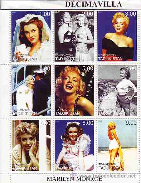 Cine: PRCN387, TADJIKISTAN, 2000, MARILYN MONROE, 9 VAL.