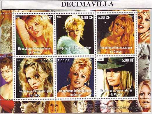 Cine: PRCN669, CONGO, 2002, BRIGITTE BARDOT, 6 VAL.