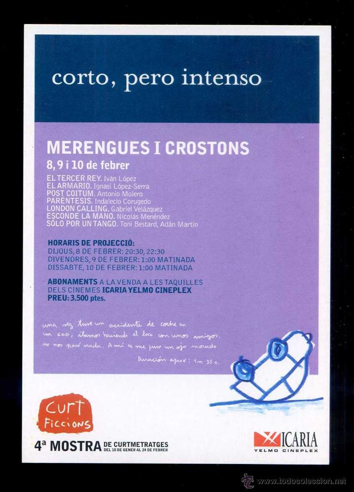 Cin&eacute;ma: *Curt Ficcions - 4&ordf; Mostra de Curtmetratges* Lote 7 diferentes. Impreso tama&ntilde;o postal.