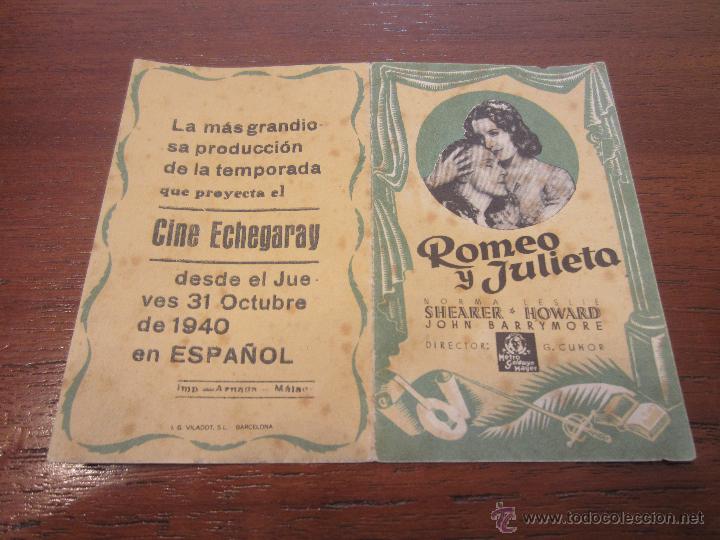 Cine: ROMEO Y JULIETA PROGRAMA DOBLE peque&ntilde;o MGM NORMA SHEARER LESLIE HOWARD