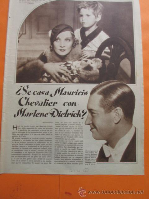 Cine: ARTICULO 1933 - &iquest;SE CASAN MAURICE CHEVALIER Y MARLENE DIETRICH) - 2 PAG.