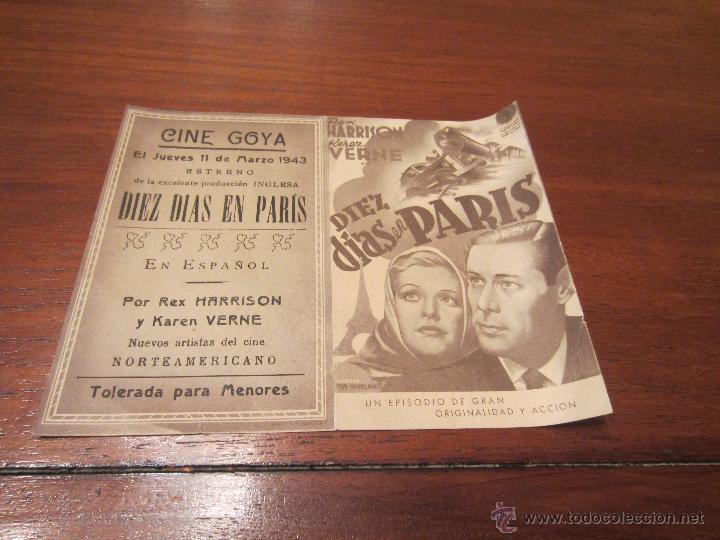 Cine: DIEZ DIAS EN PARIS PROGRAMA DOBLE BALART SOLIGO REX HARRISON ANDRE MORELL