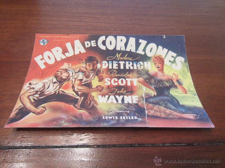 Cine: FORJA DE CORAZONES PROGRAMA SENCILLO GRANDE UNIVERSAL JOHN WAYNE MARLENE DIETRICH