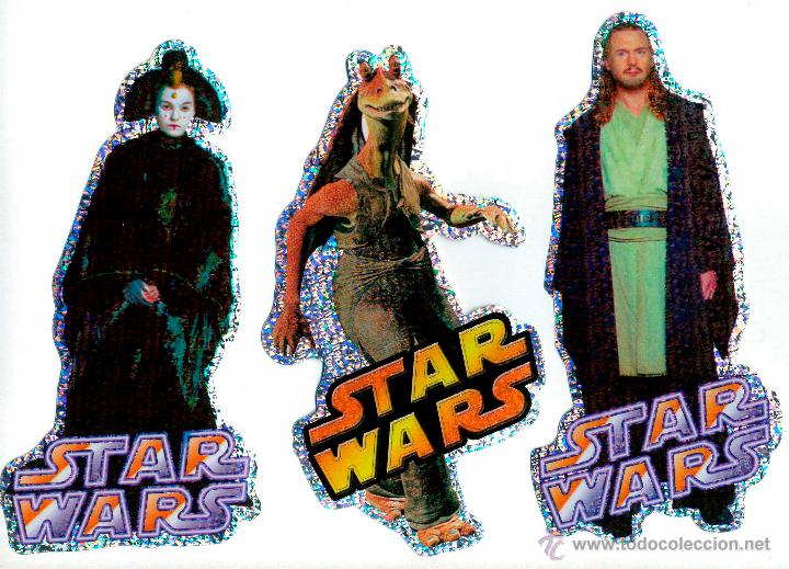Cine: STAR WARS. 3 personajes adhesivos, troquelados y brillantes.