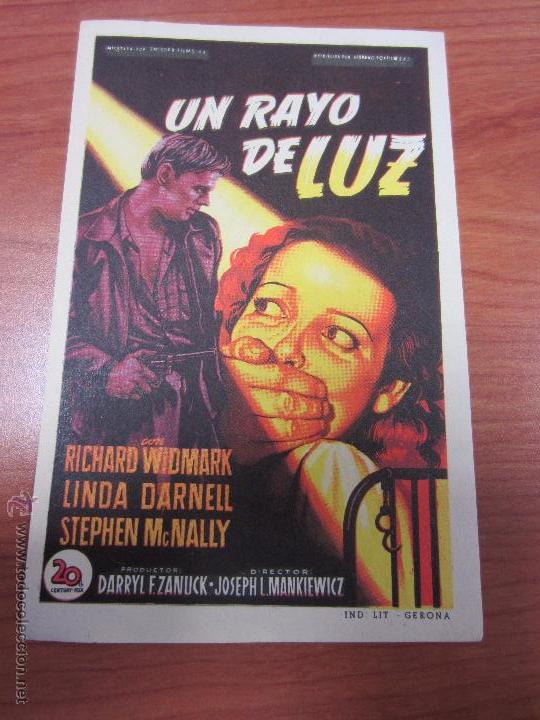 Cine: UN RAYO DE LUZ PROGRAMA SENCILLO 20TH CENTURY FOX SOLIGO RICHARD WIDMARK LINDA DARNELL