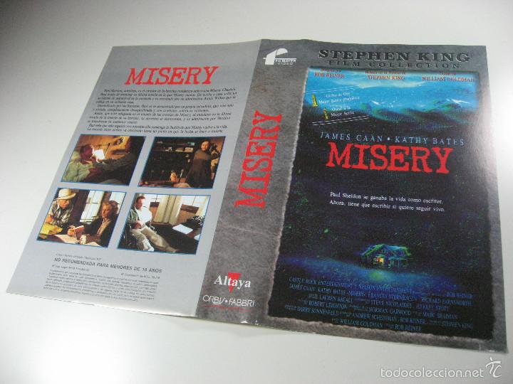 Cine: PORTADA VHS MISERY DE STEPHEN KING CON KATHY BATES, JAMES CAAN Y LAUREN BACALL.
