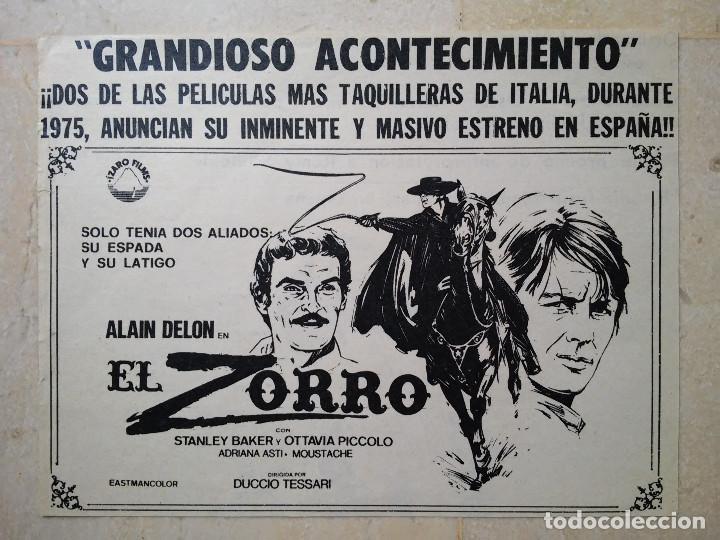 Cinema: ANTIGUO ANUNCIO ACARTONADO - 13*18 - EL ZORRO - ZORRO - ALAIN DELON