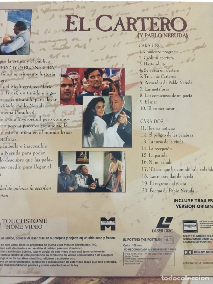 Cine: EL CARTERO Y PABLO NERUDA-LASER DISC - Foto 2