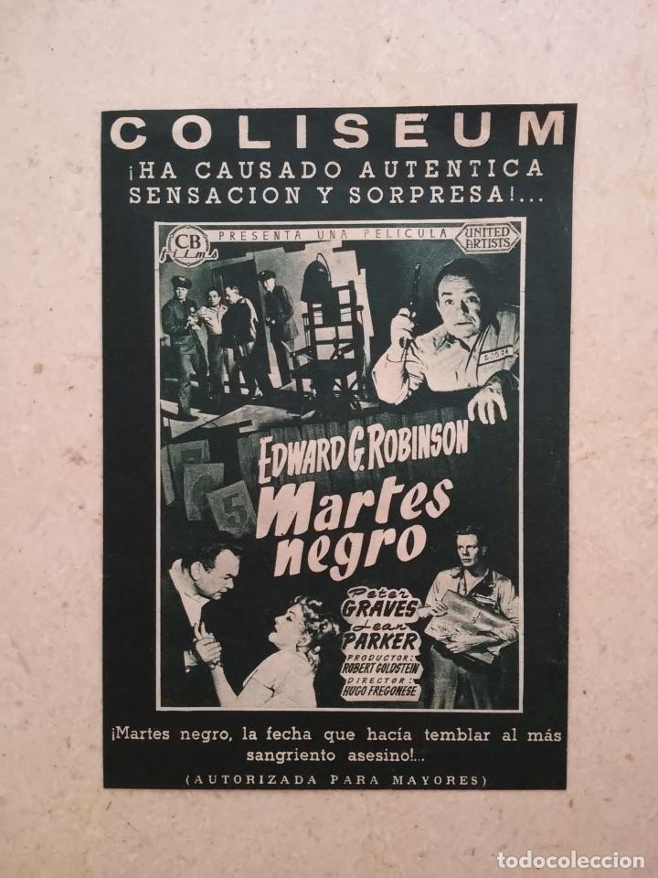 Cine: TARJETA ACARTONADA -10*15- MARTES NEGRO - ALBUM - EDWARD G ROBINSON