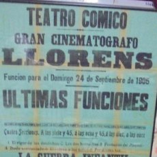 Cine: CADIZ. TEATRO COMICO. GRAN CINEMATOGRAFO LLORENS. 1905. GUERRA INFANTIL, ALI-BABA, CARNAVAL EN NIZA. Lote 117795155
