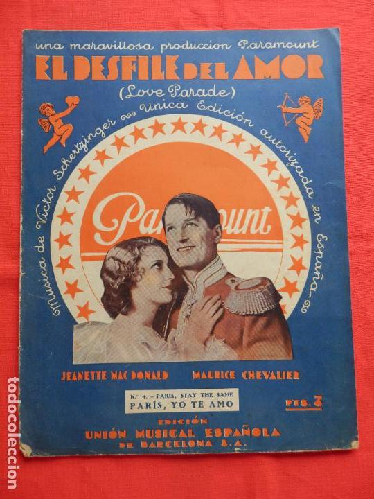 Cinema: El desfile del amor (Love parade), partitura en ingles/frances, n&ordm;4 par&iacute;s, yo te amo, A&ntilde;os 30