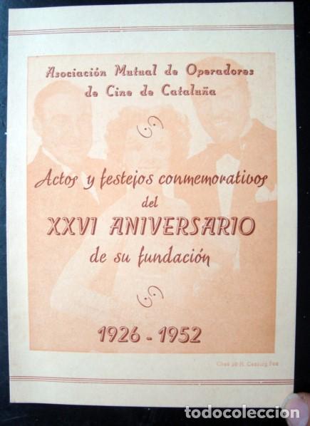 Cinema: folleto actos 26 aniversario asociacion mutual operadores cine catalu&ntilde;a - amocc - barcelona 1952