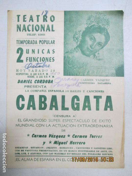 Cine: TEATRO NACIONAL. CUBA. PROGRAMA DEL ESPECTACULO. CABALGATA, EN LA VEGA MURCIANA. VER