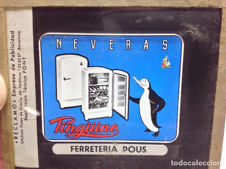 Cine: CLICHE PUBLICIDAD CELULOIDE SOBRE CRISTAL- PUBLICIDAD CINES A&Ntilde;OS 50/60 - NEVERAS PINGUINO