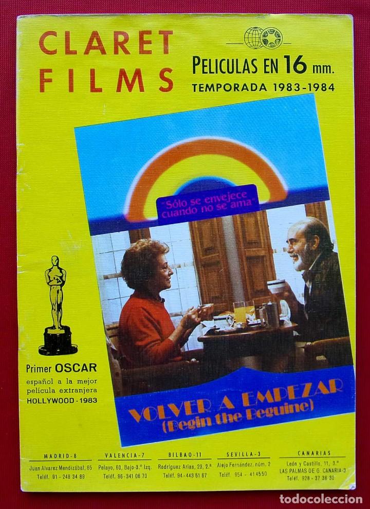 Cine: CATALOGO PEL&Iacute;CULAS 16 mm. CLARET FILMS. TEMPORADA 1983 - 1984. PRIMER OSCAR VOLVER A EMPEZAR.