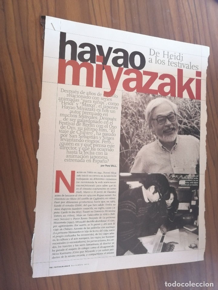 Cine: HAYAO MIYAZAKI. DE HEIDI A LOS FESTIVALES. ART&Iacute;CULO. EXTRAIDO DE REVISTA. 2 P&Aacute;GINAS. BUEN ESTADO